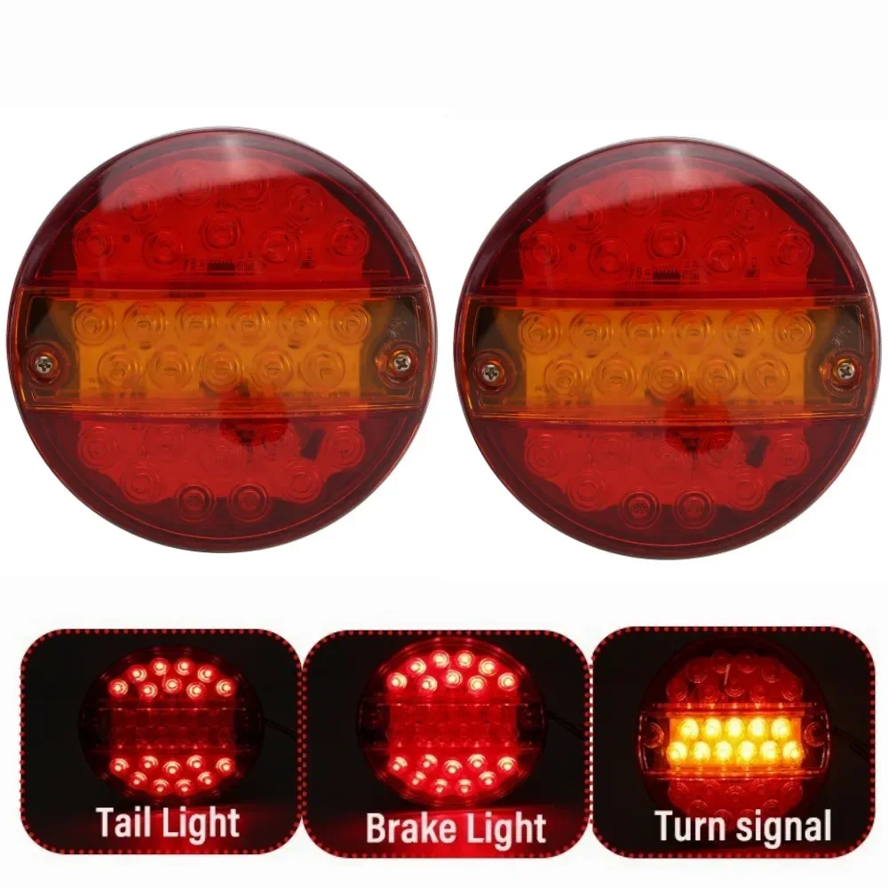 

2PCS 12V 24V LED Tail Light Round Hamburger Rear Brake Reverse Turn Stop Signal Lamp Super Bright Trailer Truck Caravan Lorry