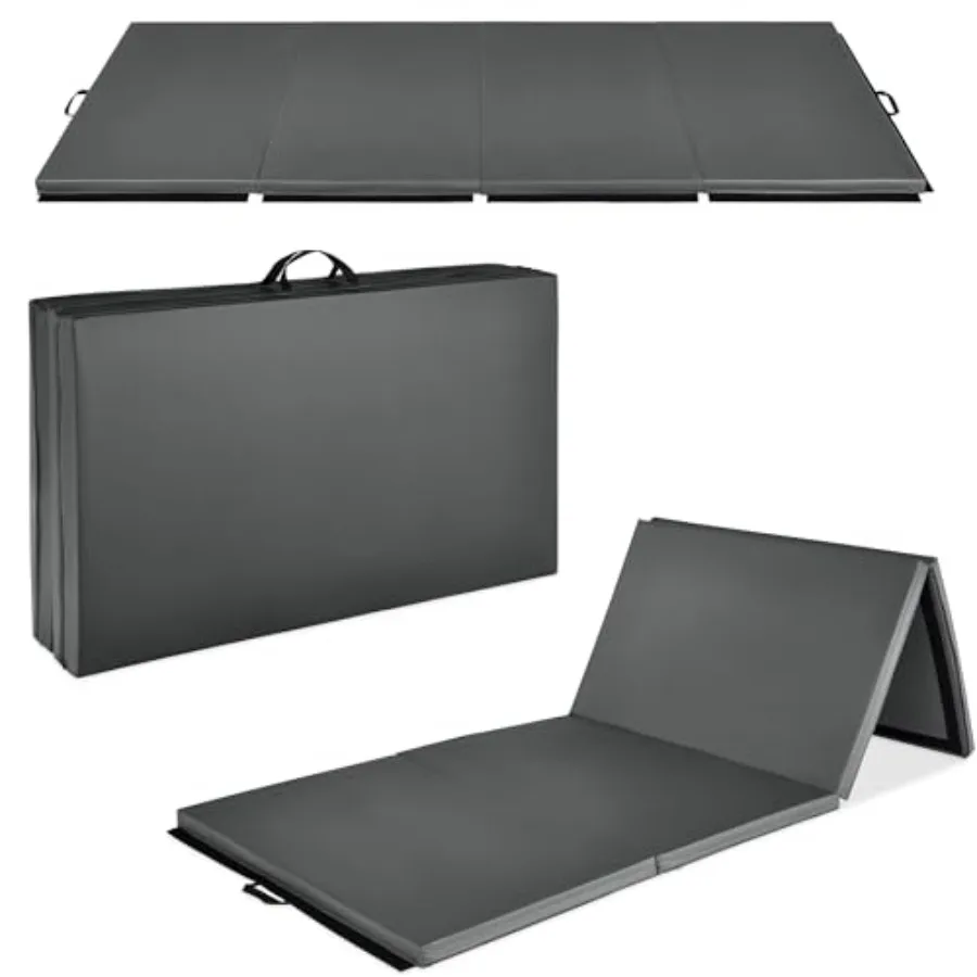 Gymnastics workout mat for home and studio use high-density EVA foam blue foldable 4-panel design with carrying handles for eas