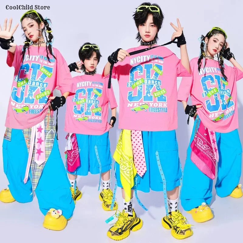 Hip Hop Boys Colorful T-shirt Cargo Pants Street Dance Shorts Girls Jazz Costumes Children Clothes Sets Kids K-pop Streetwear