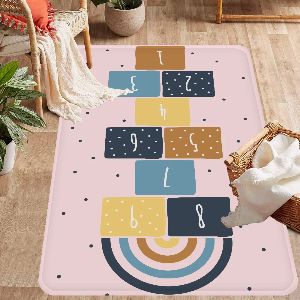 Cartoon Hopscotch Print Door Mat Washable Non-Slip Living Room Sofa Chairs Area Mat Kitchen Toilet Rug