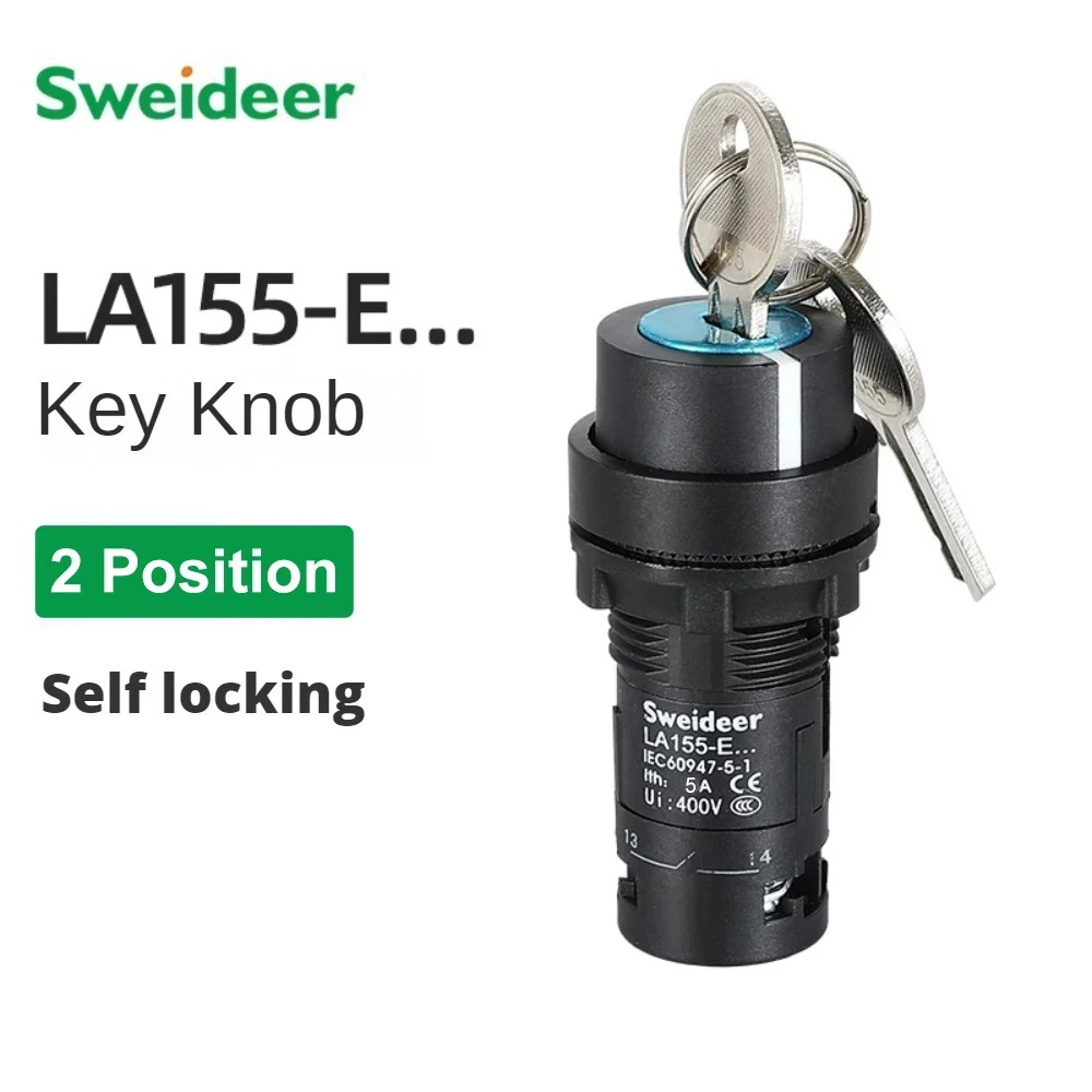 22mm Schlüsselschalter 1NO/2NO/1NO1NC 2/3 Positionen Selbsthaltender Wahlschalter Drehschalter Stromumwandlungsschalter 5A Ein/Aus