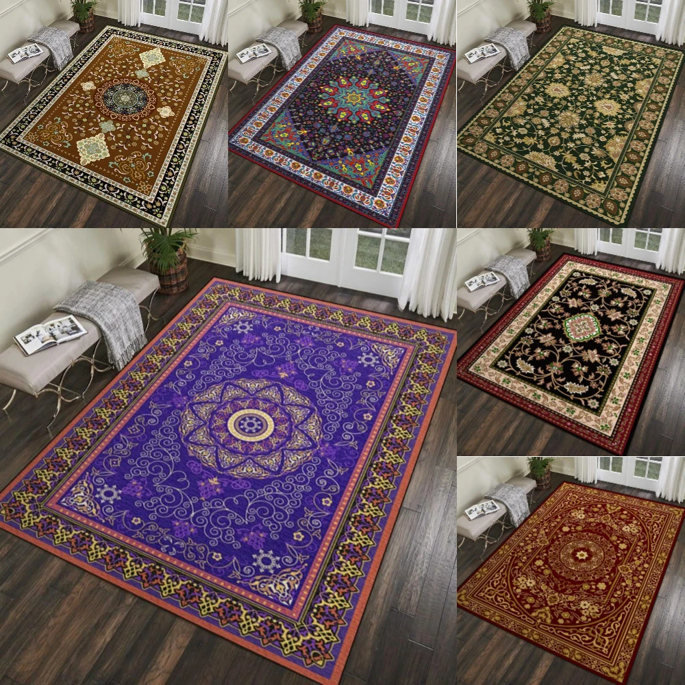 Retro Purple Bohemia Dark-colored Carpet Floor Mat Ethnic Decor for Living Room Bedroom Kitchen Dining Table Home Accent Doormat
