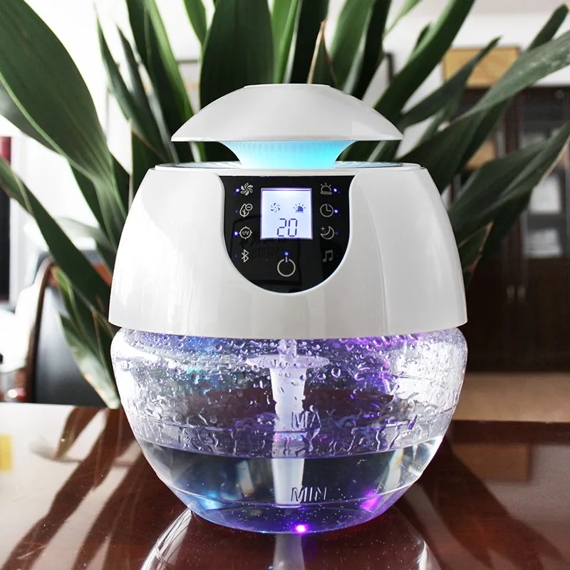 Blue tooth And Music Air Purifier Humidifier Freshener Uv Lamp Water Based Globe Air Purifier With Transparent LCD Display