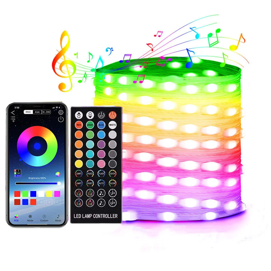 100/200 المصابيح الذكية BT الجنية أضواء App التحكم USB عن بعد RGB شجرة عيد الميلاد وميض سلسلة أضواء للحزب الزفاف حديقة ديكور