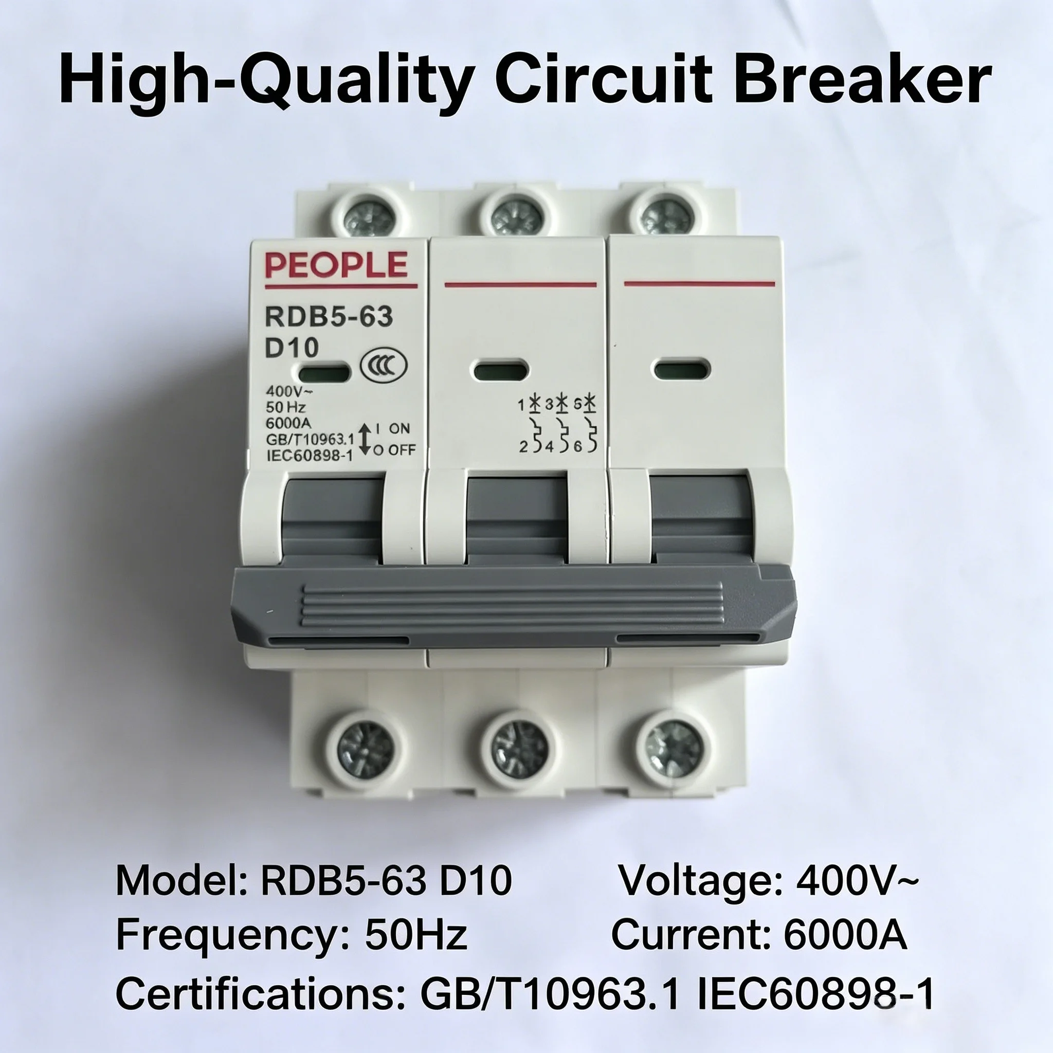 PEOPLE 3P D10 RDB5-63 D Type MCB 10A AC400V Din Rail Mount Air Switch Overload Short Circuit Protection for Industrial Motor