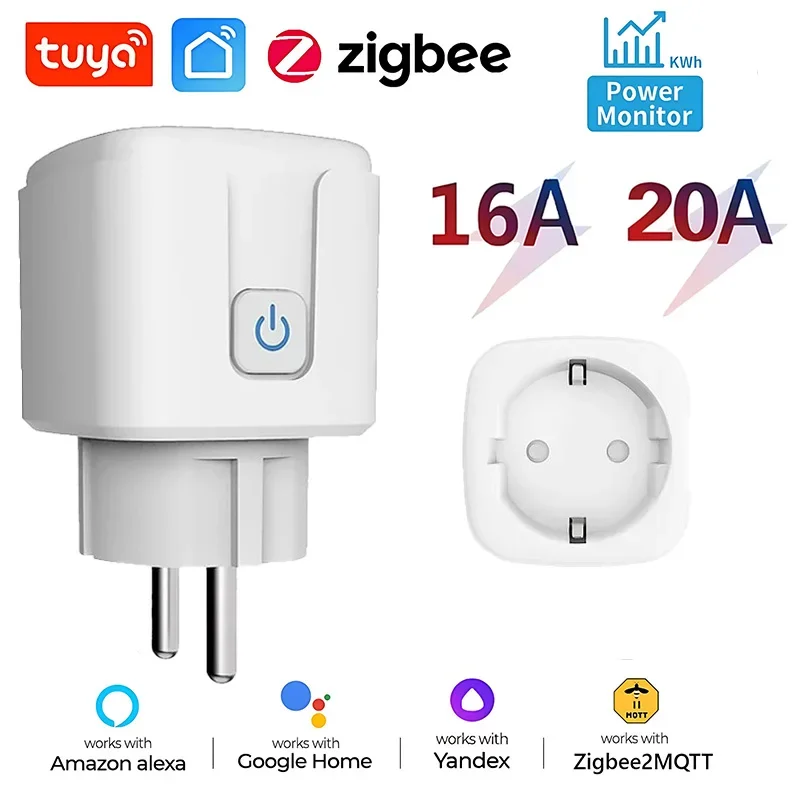 

Tuya WiFi Smart Socket 16A/20A EU Smart Plug With Power Monitoring Timing Function Voice Control Via Alexa Google Smart Life APP