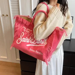 2024 Summer New Hot Selling Canvas Solid Color Women's Bag Large Capacity Printed Letter Tassel Splicing High-quality Handbag