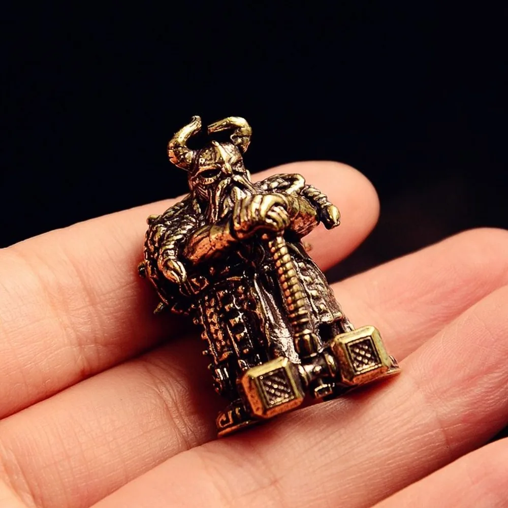 Aged‑brass Miniature Dwarf Warrior Metal Ornament 33.3mm Mini Copper Figurine Miniature Decoration Craft Gift for Men and Women