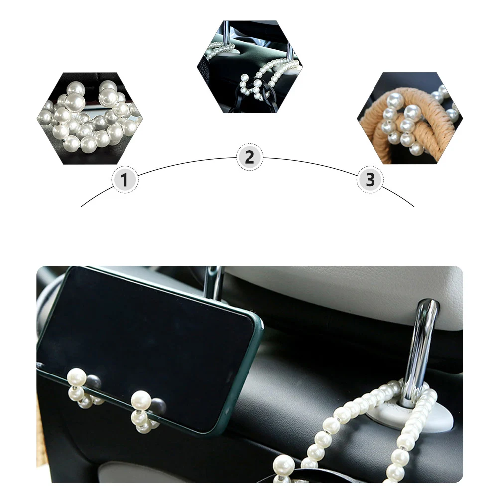 

Car Hook Vehicle Seat Headrest Hooks Organizer Hangers Storage Back Man-made Pearl Stainless Steel Heavy Duty