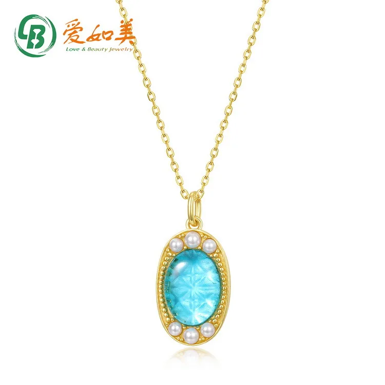 

New Style Personalized 18K Gold PT950 Platinum and Gold Plated 7-layer Gold Pendant Synthetic Blue Crystal Collar Chain