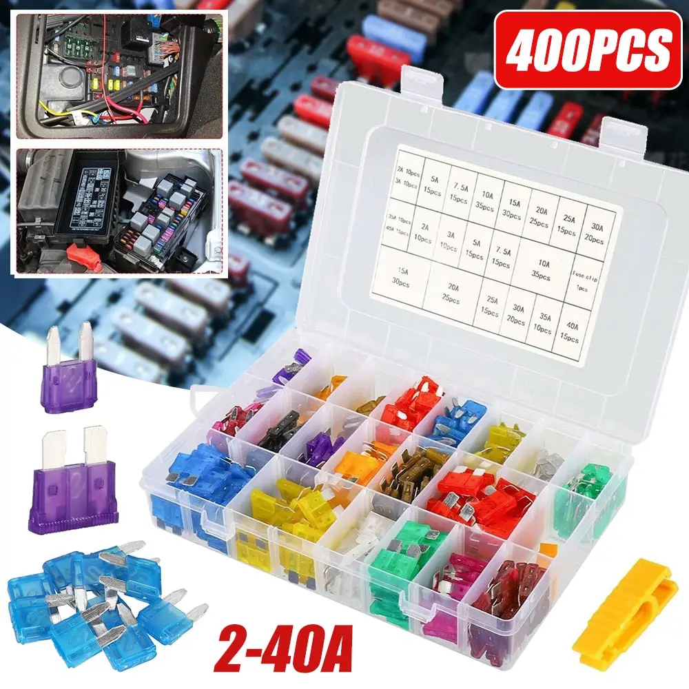 

400 Piece Car Fuses Set 2A-40A Car Flat Fuses Assortment Car Accessories