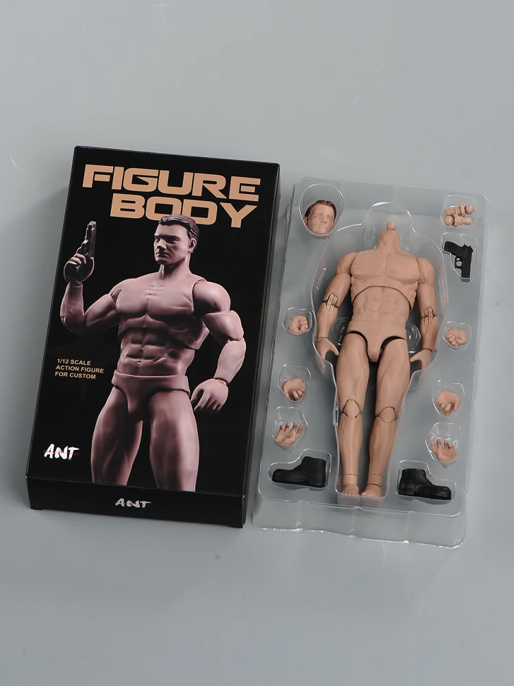Corpo articulado super flexível com cabeça, boneco soldado masculino, figura de ação forte, modelo muscular, escala 1:12, 6''