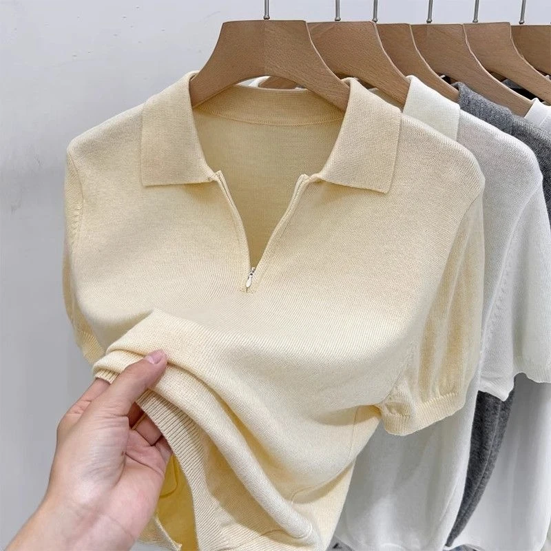 Half Sleeve Thin Knit Western Style Crop Top Minority All-match Casual Ins Slim T-shirt Streetwear Personalized Female