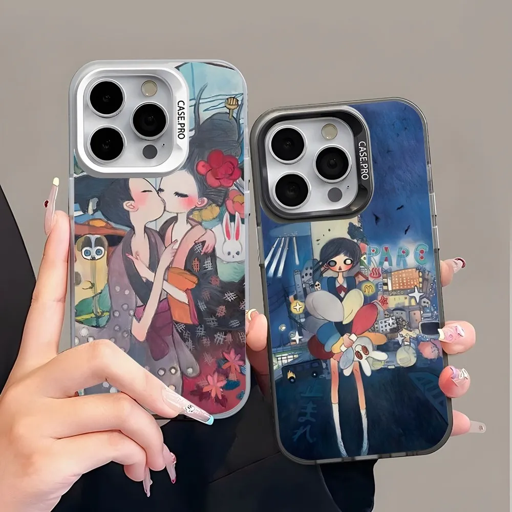 Aya Takano Phone Case Trendy Brand Colored Silver Trendy Phone Case For IPhone 15 14 13 12 Pro Max 11 2023 Fashion Couple