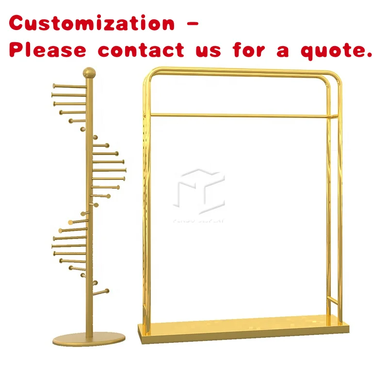 custom.Rotating Clothing Shop Fitting Display Rack Apparel Retail Store Fixture Golden Clothes Rack With Shelves