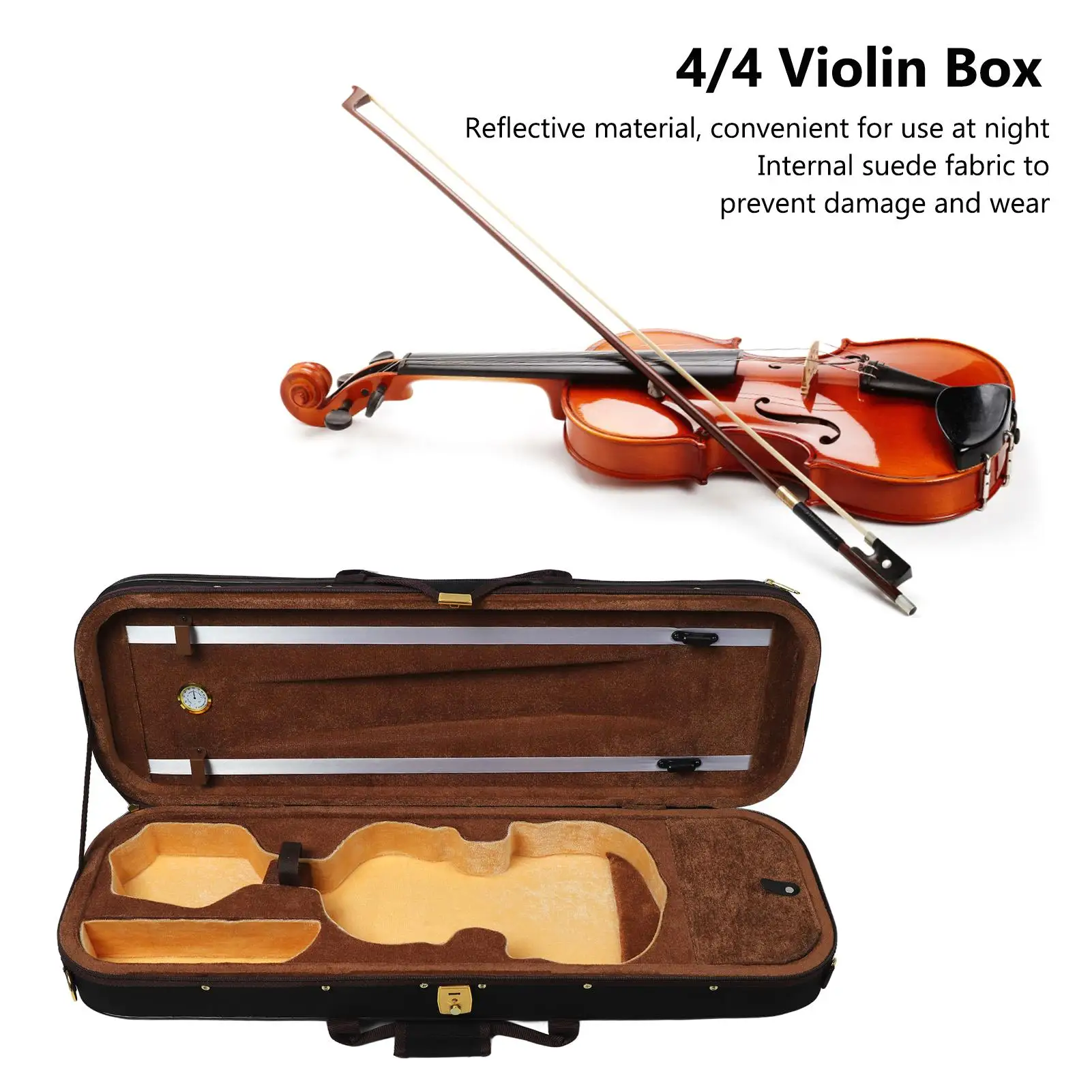 4/4 Violin Hard Shell Case w/ Hygrometer for Storage & Protection, Violin Box Bag - Musical Instrument Accessory