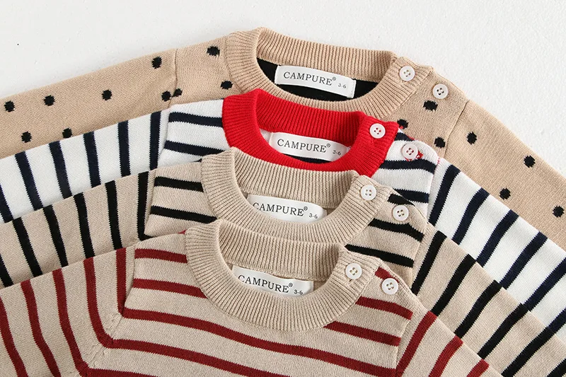 Klassisches Frühlings-Baby-Sweatshirt mit Schulterschnalle, 0–3 Jahre, gestreifter Strickpullover für Kleinkinder, Mädchen und Jungen, lockere Basis, Tops, Pullover – Detail 3