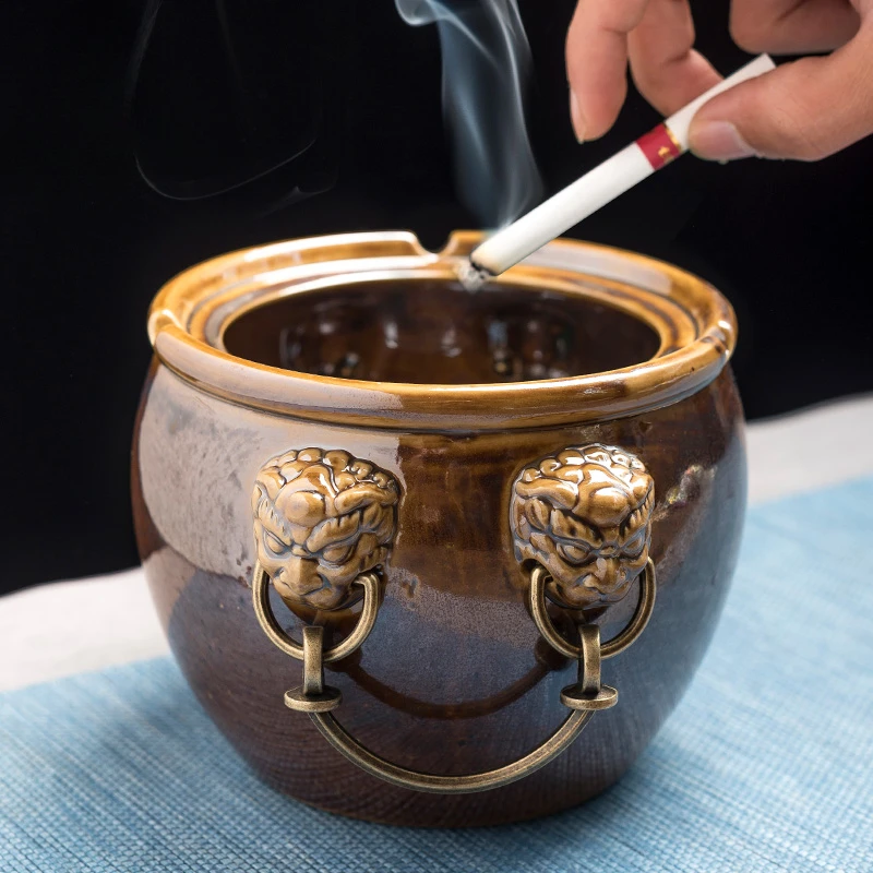 

Home Living Room Car Ceramic Personalized Ornaments Creative Ashtray Lucky Forbidden City Urn Cornucopia Lighters Smoking Garden