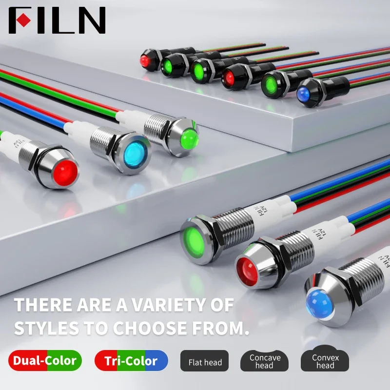 FILM 10mm Metalen Indicator Licht Signaallamp Pilot licht Met Draad Waterdicht IP67 12V 24V Rood/Geel/Blauw/Groen/Wit