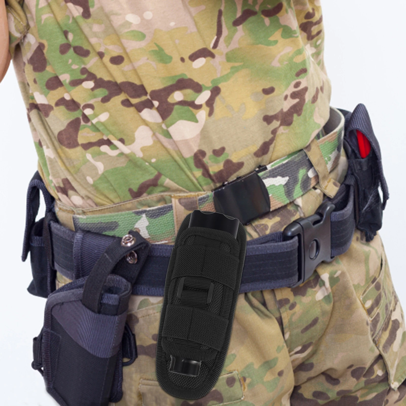 

Compatible Flashlight Pouch Black 5.4x4.6x15cm Durable Nylon Plastic Belt Clip Outdoor Carry Case Hunting
