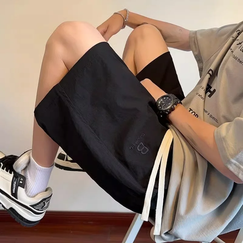 

Мужские летние тонкие модные брендовые свободные прямые повседневные дышащие брюки средней длины Spor с вышивкой букв