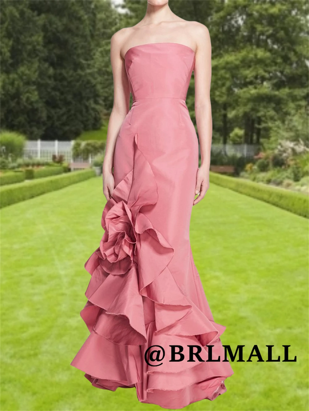

BRLMALLRuched Long Taffeta Evening Dress Strapless Sheath Party Prom Dresses Customized Long Wedding Party Gowns Cocktail Gowns