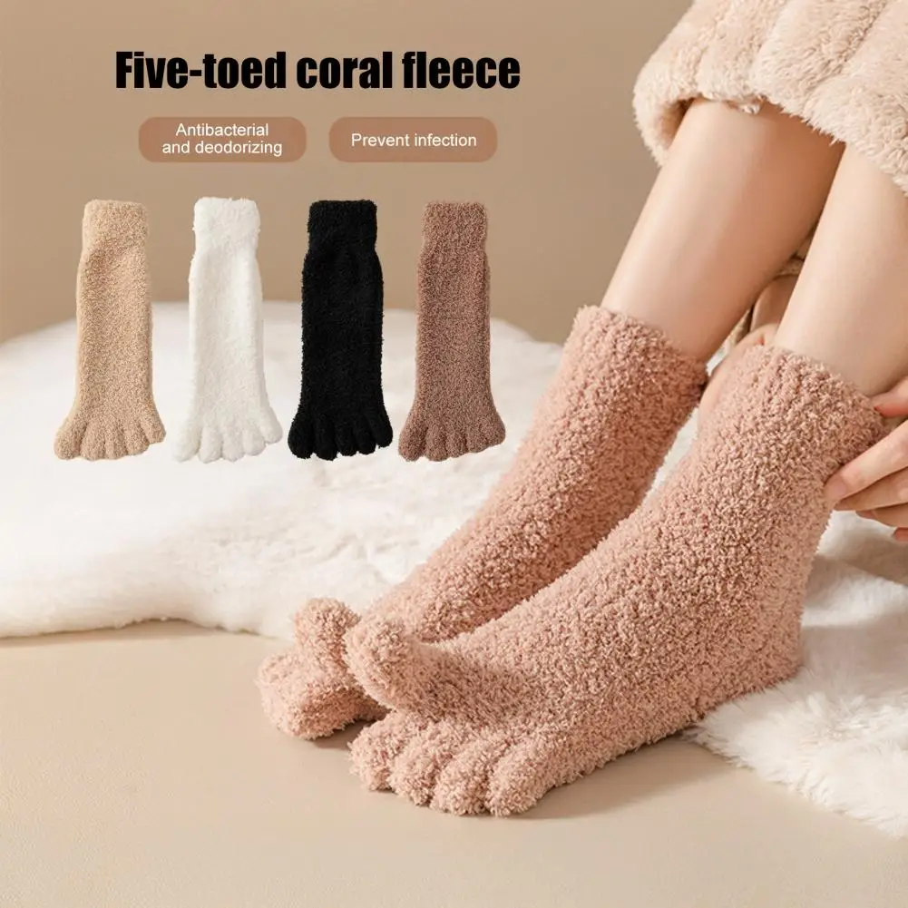 Mid-calf Warm Socks Cozy Coral Fleece Toe Socks for Winter Warm Plush Sleep Socks for Home Non-slip Mid-calf for Adults Children