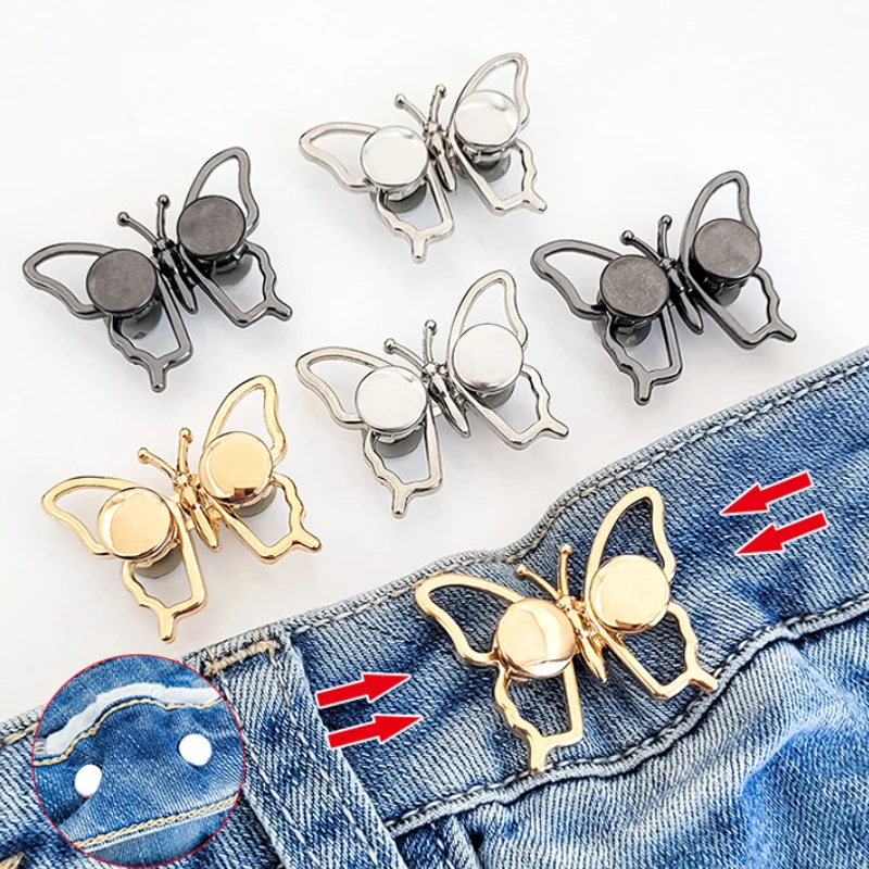 Jeans Button Adjustable Clips for Pant Skirts Waist Tightener Buckle Snap Button Adjuster Butterfly Pin Button Clothing Supplies