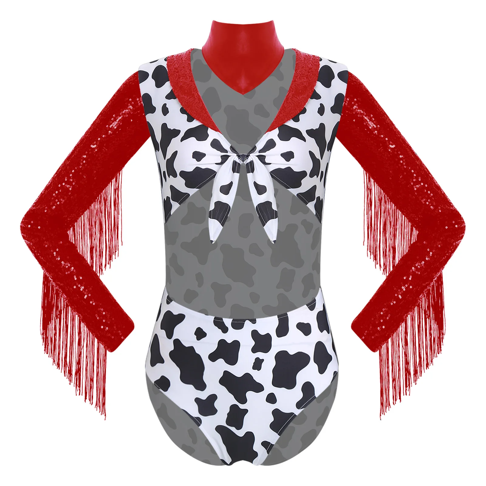 

Halloween Cowgirl Hippie Cosplay Disco Dance Performance Costume Women Long Sleeves Bodysuit with Neck Scarf Hippie Outfits