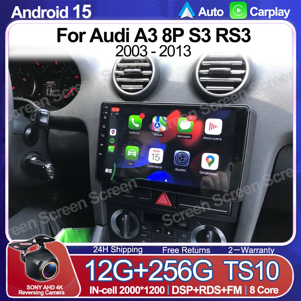 Android 16 For Audi A3 8P S3 RS3 2003 - 2013 Car Radio Stereo Multimedia Video Play 2 DIN GPS Navigator RDS WIFI Bluetooth DSP