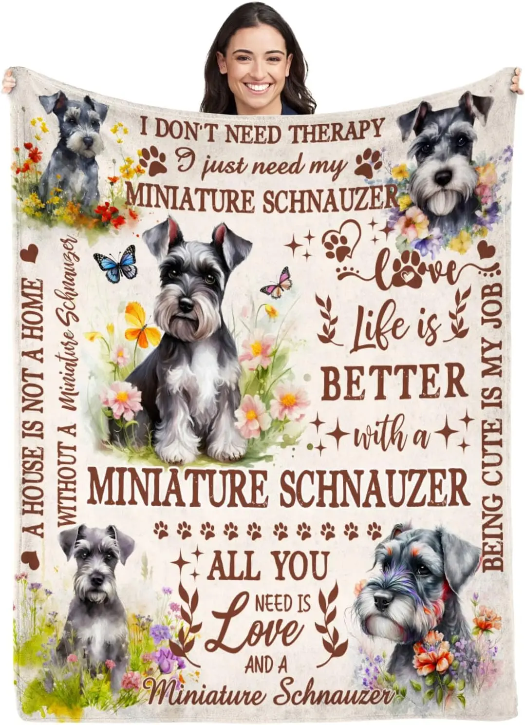 Miniature Schnauzer Blanket for Womens,Miniature Schnauzer Flannel Throw