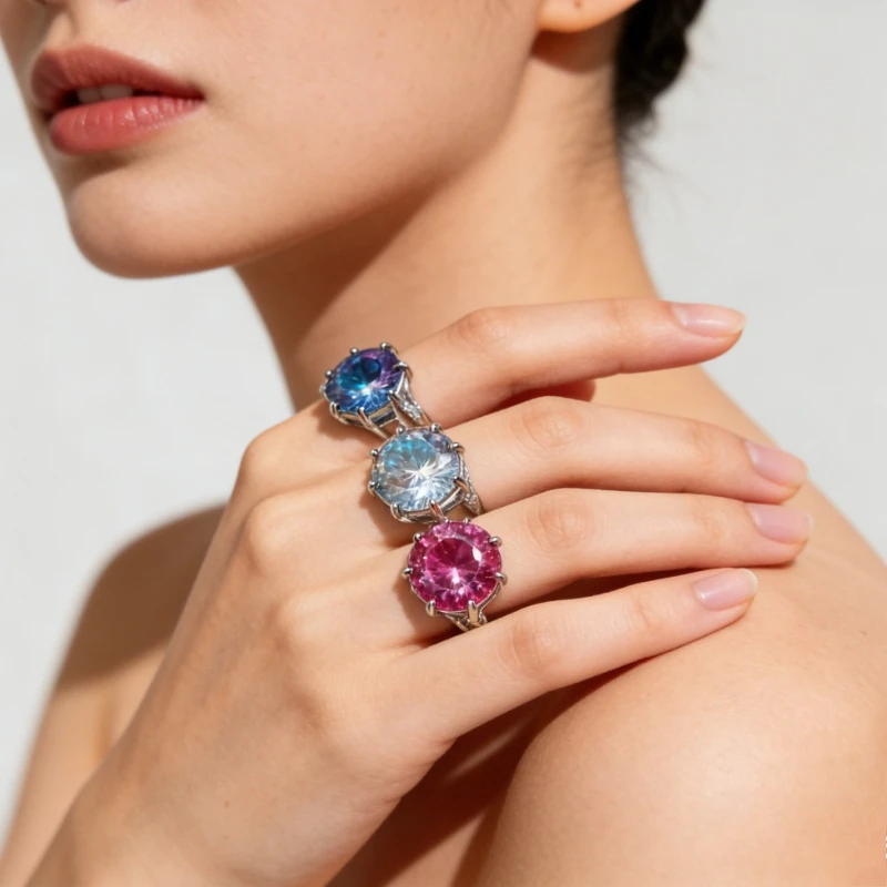 Name-brand Identical Ring - Octagonal Rose-cut Ring - Two-tone Blue Diamonds - Fashionally Set Engagement Ring