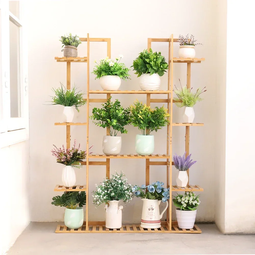 Bamboo 9 Tier Plant Stand Flower Potted Rack Book Storage Shelf for Garden Balcony Living Room