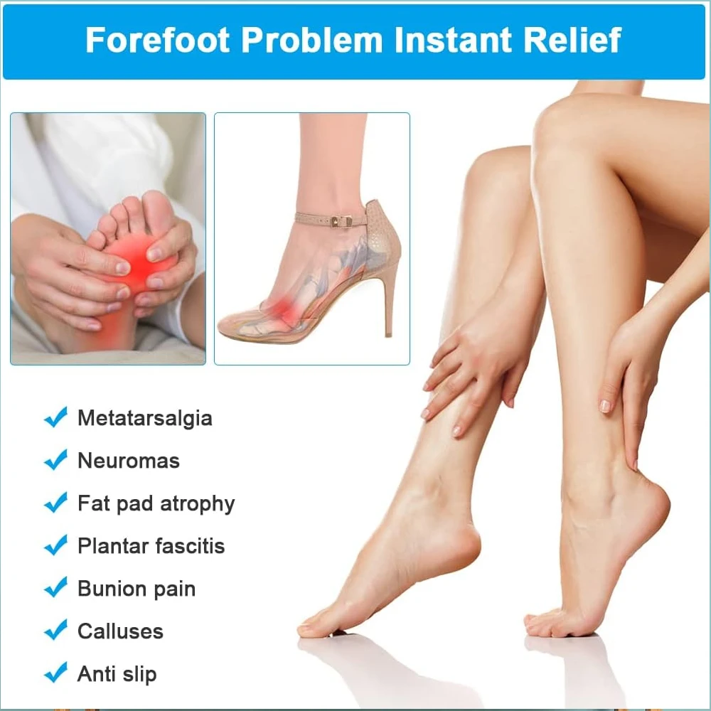 6Pcs Silicone Shoe Insoles Woman Sandals High Heels Insert Forefoot Pads Gel Non-Slip Shock Absorption Shoe Pads Pain Relief