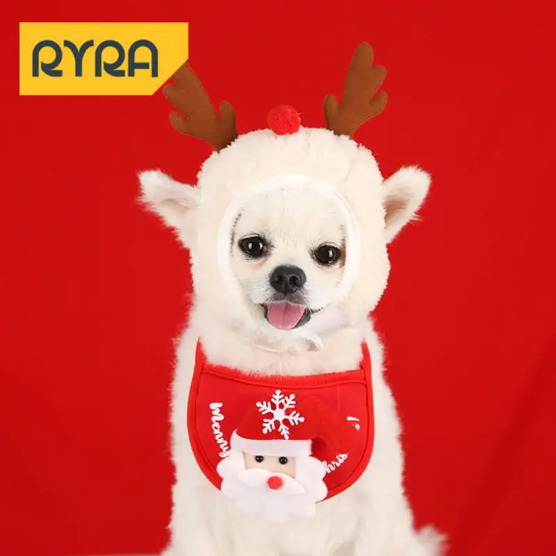 Christmas Pet Plush Hat Costume Santa Caps Teddy Chihuahua Cat Dog Scarf Triangle Bibs 2022 Merry Christmas Winter Decor Gifts