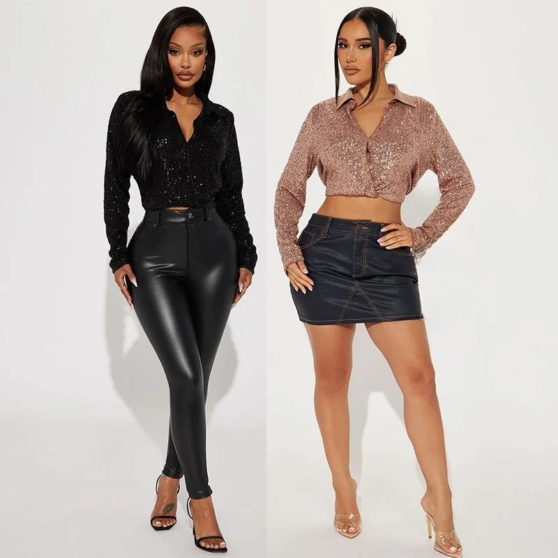 Beaded Sequined Long Sve Women's Top Ele European Sle irt Polyester Fiber Non-Sinking Spandex Blend Winter Colle...