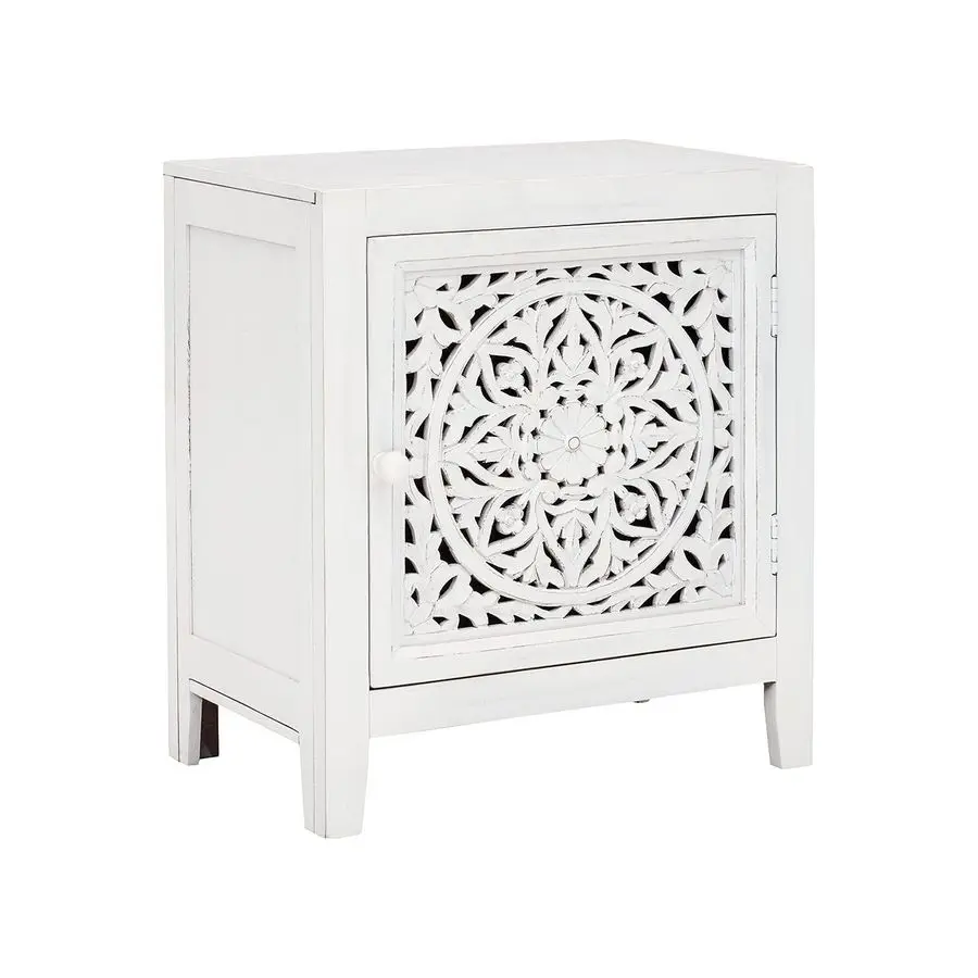 Fossil Ridge Boho-Akzentschrank oder Beistelltisch, Vintage-Weiß