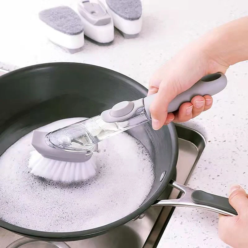 Kitchen Cleaning Tools Long Handle Dish Brush Liquid Soap Dispenser Cleaner Dish Scrubber Brush Dishwashing Sponge Pot Wash Wipe