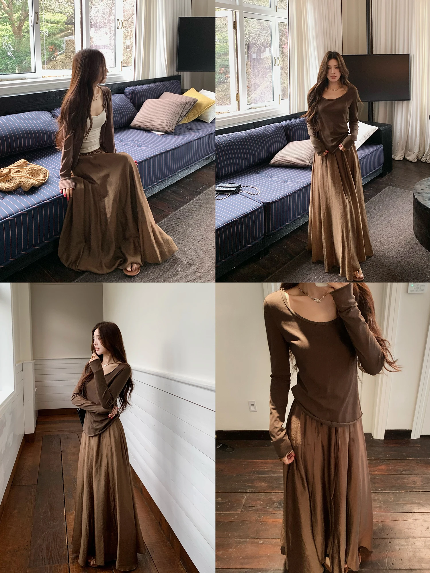 

Britney Little King Dream Tea Leaf Microglitter High Quality Pearl Texture Insertion Half Skirt Polyester Fiber Middle Waist ...