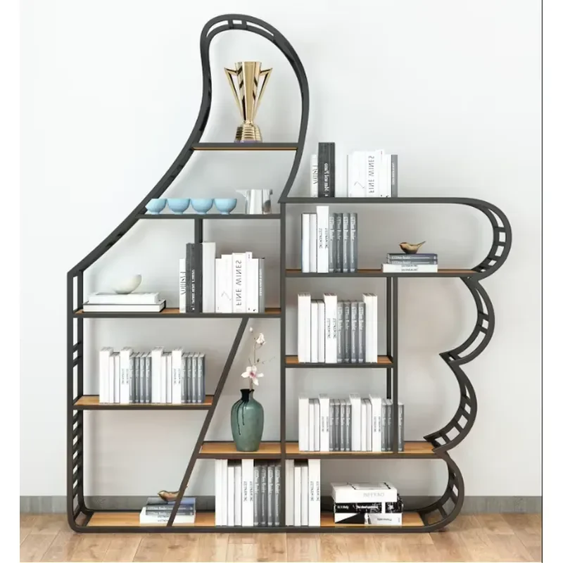 Industrial Bookshelf for Home Solid Wood Iron Floor Standing Shelf Creative Study Storage Rack