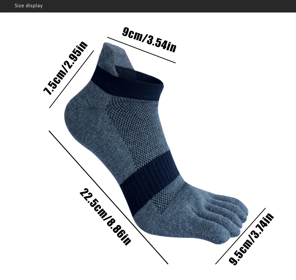 Große Zehensportsocken für Herren, Mesh, Business, schweißabsorbierend, flacher Mund, gestreift, Fitness, Reisen, 5-Finger-Socken, plus EU43–47 – Detail 2