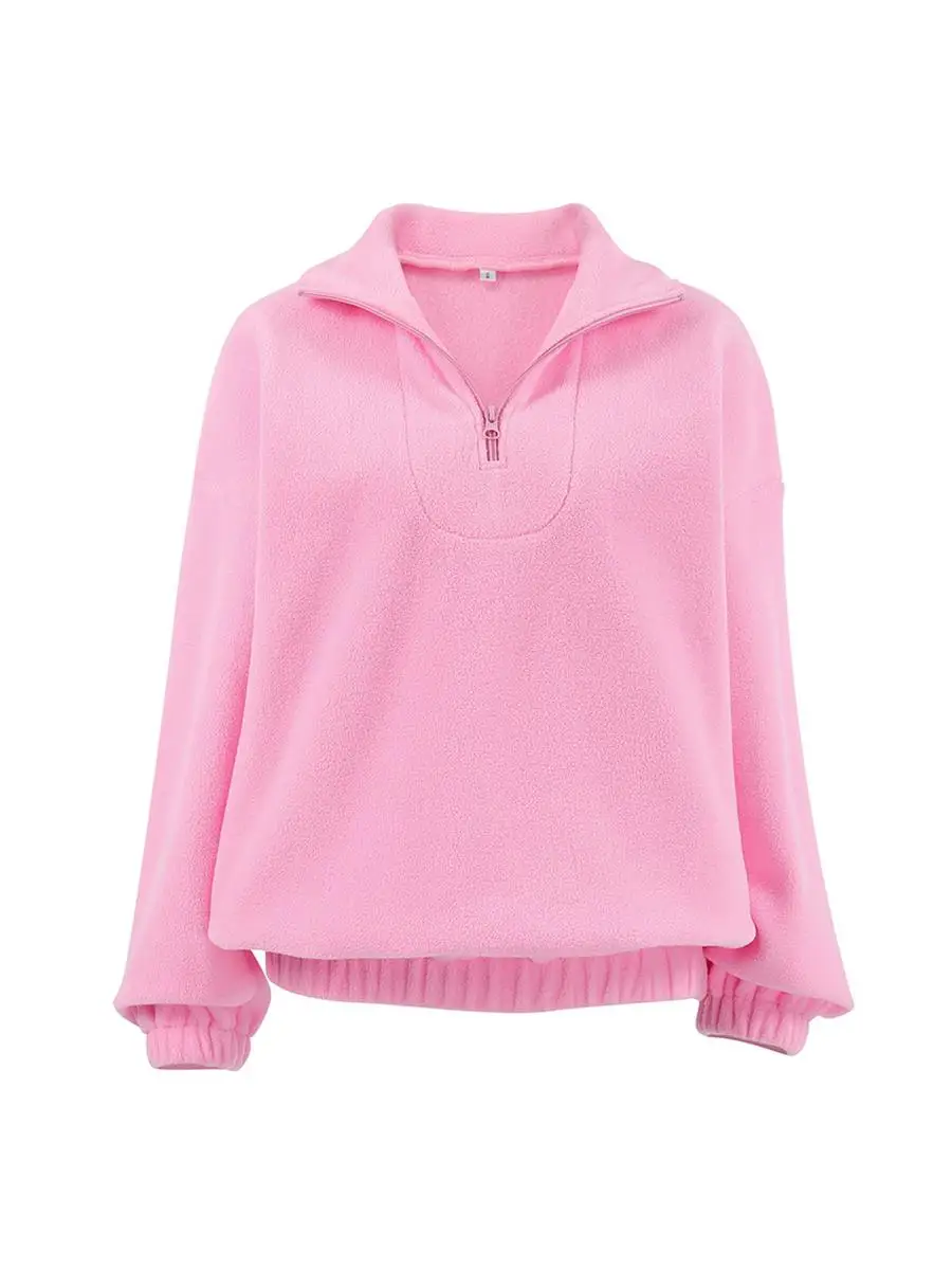 فضفاضة تناسب البلوز Fce اصطف هوديي الشارع Sle طويل Sve الوقوف طوق الوردي البلوز المرأة لباس غير رسمي موسم الربيع