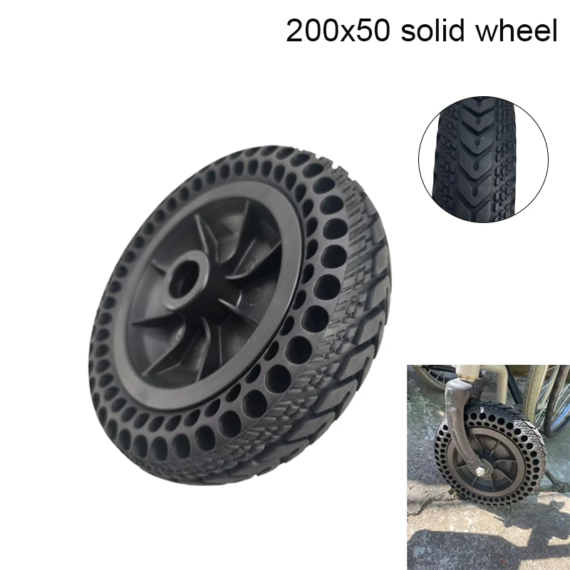 

8-дюймовые цельнолитые шины с пластиковыми колесами 200x50, подходят для электросамокатов и инвалидных колясок, без надувных элементов.