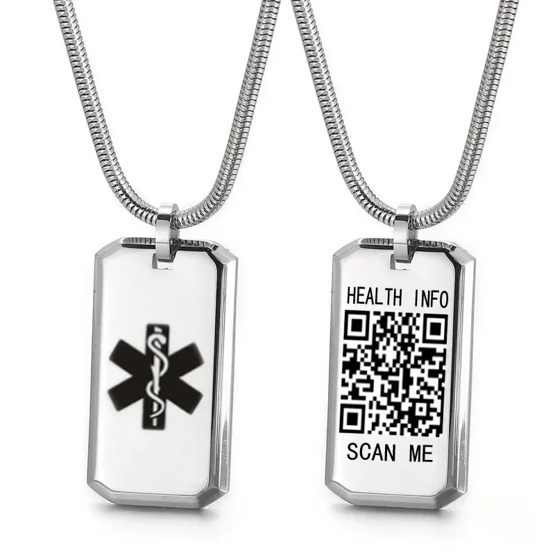 

Fashion Stainless Steel Medical Alarm ID Pendant Necklace Free Engraved QR Code Label Emergency Rescue Military Jewelry Gift