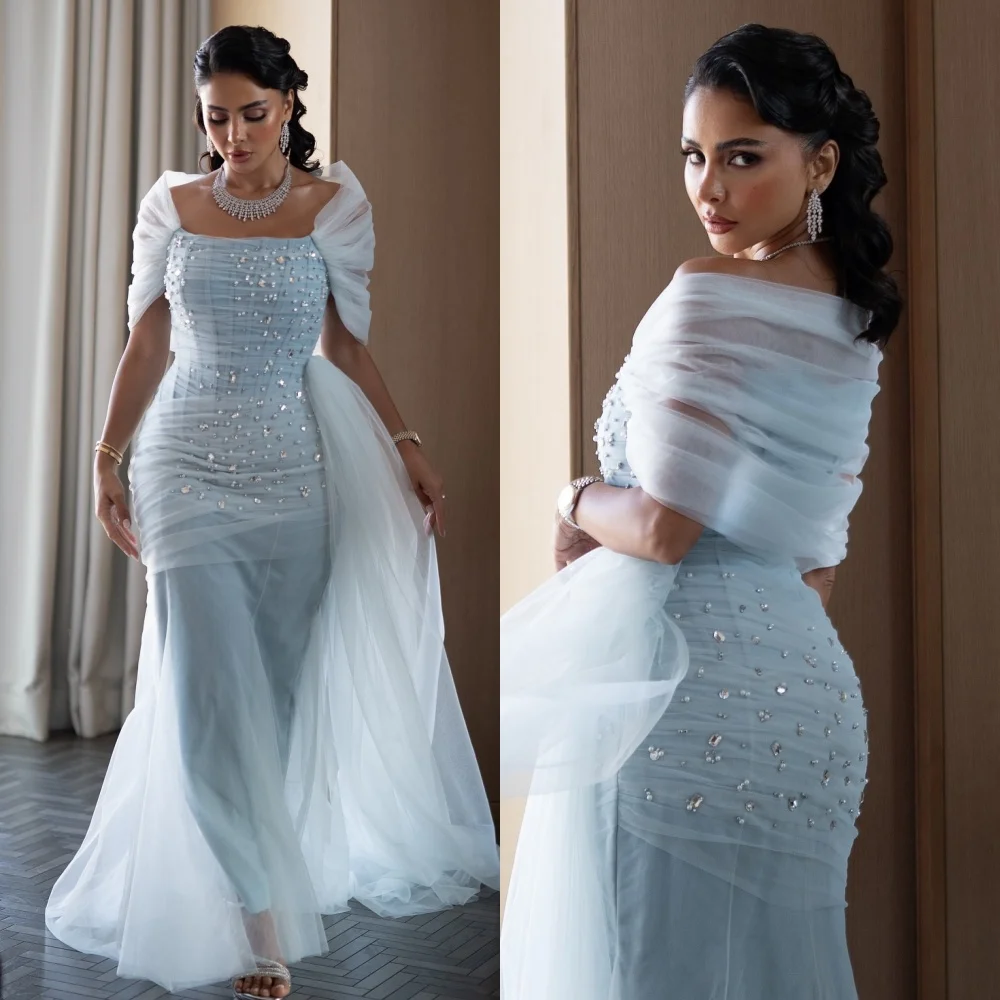 

Customized Matching Sparkle Tulle Rhinestone Pleat Mermaid Off-the-shoulder Long Dresses Bespoke Occasion Dresses Exquisite Sexy
