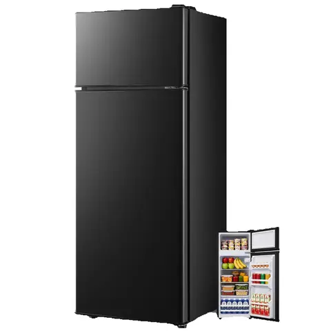 Freezer Mini Refrigerator with Top Freezer 66 Liter Dual Door Small Refrigerator with 7-Level Adjustable Thermostat for Office, BLACK