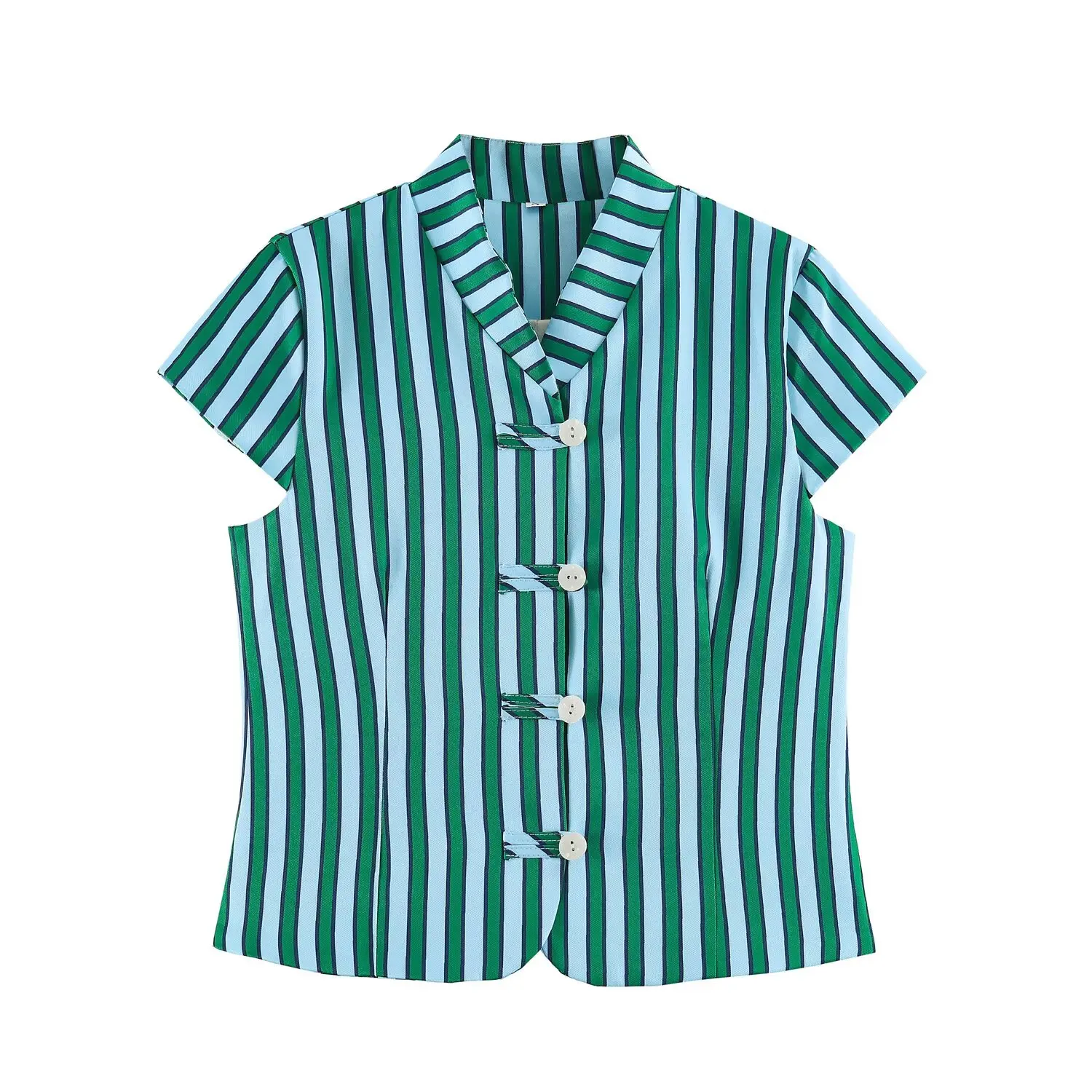 KONDALA Damen Schickes Gestreiftes Hosen-Set 2026 Sommer Trendiges High-Street-Urlaubsset Elegante Freizeit-Hemden mit Seilknöpfen, Lange Hosen – Detail 7