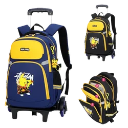 MINISO Pokemon Cartoon Trolley Schoolbag Boys Trolley Backpack Large Capacity Pullable and Backpack Climbing Two/six Wheels