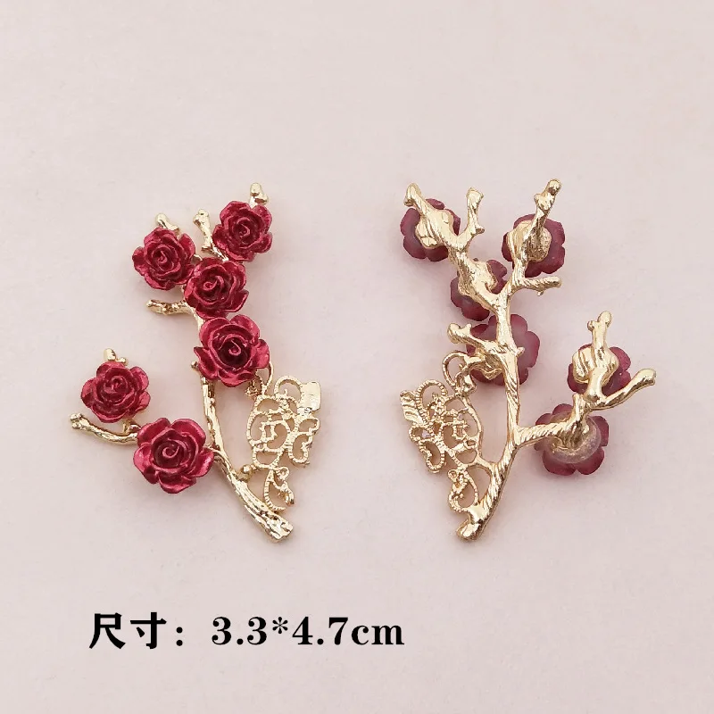 5 Pcs Resin Flower Alloy Rhinestone Pearl Branches Leaves Button For DIY Clothing Bag Plate Buckle Handmade Jewelry Accessories