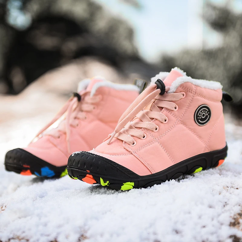 Kids Waterproof Ankle Boots Winter Warm Plush Snow Boys Girls Boots Outdoor Sneakers Work Boots Male Rubber Winter Boots 25-39